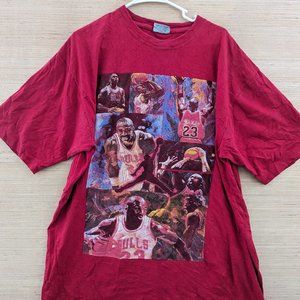 Vintage Russo Wear Michael Jordan Chicago Bulls Mens T Shirt Red 2XL Cotton NBA